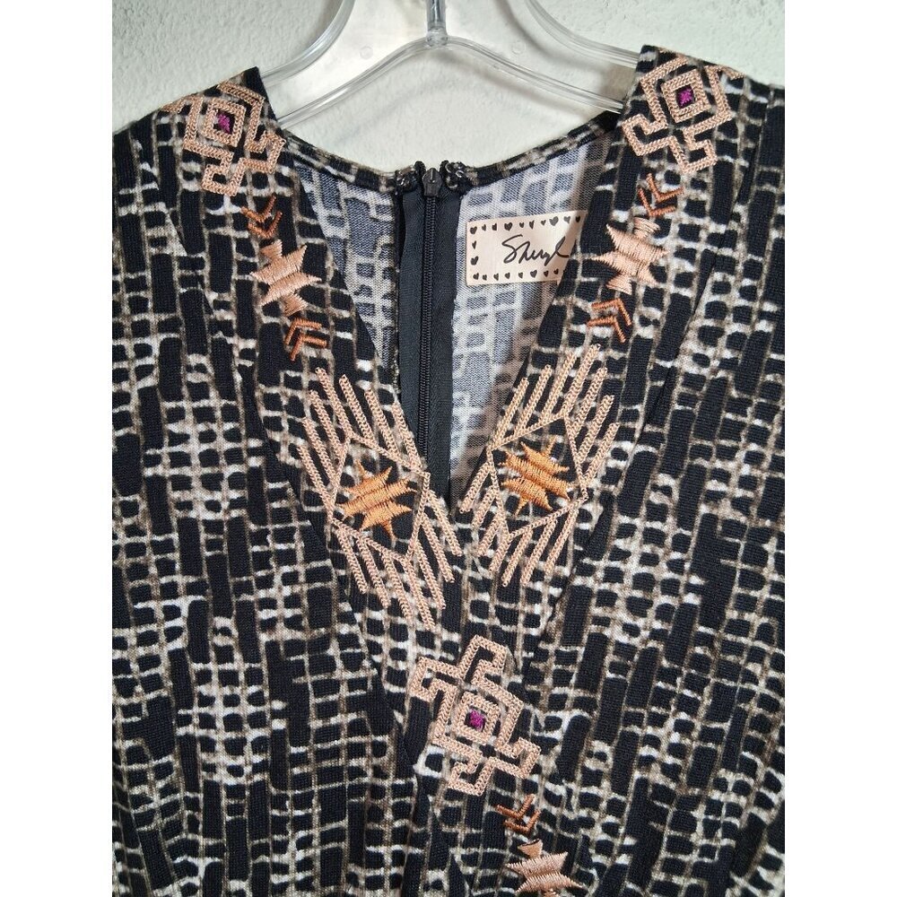 NWT Sheryl Crow Dress Woven Look Embroidered V-Neck Kaftan Maxi Black Sz Medium - Picture 3 of 7